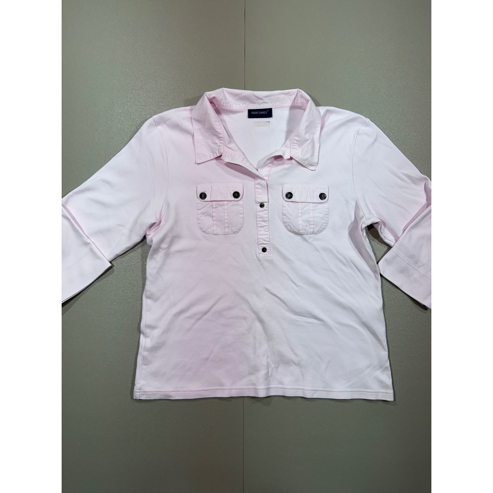 Saint James Pink‎ Cotton Button Up Collar Top 3/4 Sleeve Size 14 ML